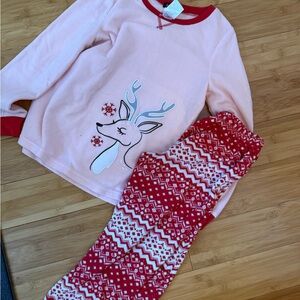 Pink and Red Kids Pajamas with Reindeer Design